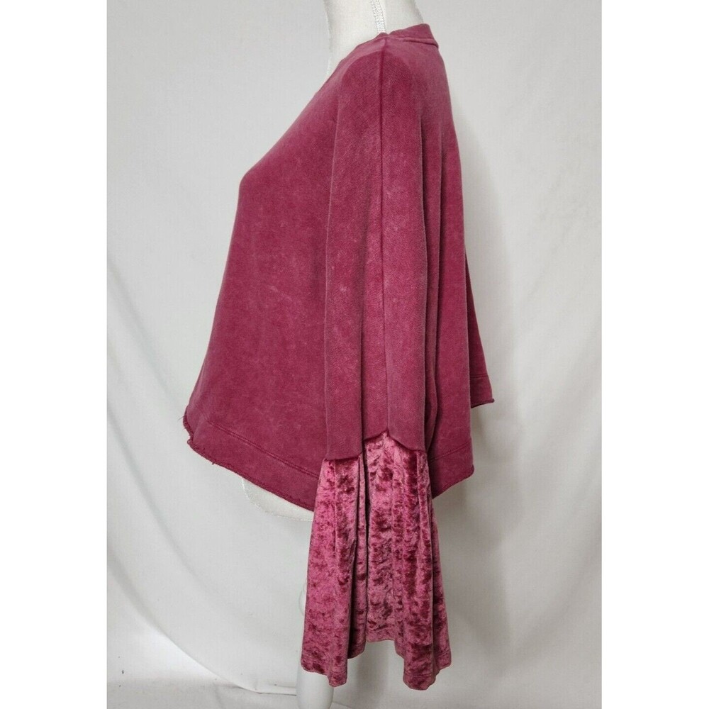 Free People Womens S Glorious Bell Sleeve Sweatshirt Pullover Velvet Top Red - Picture 2 of 6